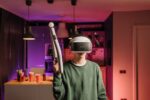 Gaming VR headset Person wearing VR headset - Valve製VRヘッドセット「Steam Frame」実機がリーク！テスター絶賛で公式発表間近か